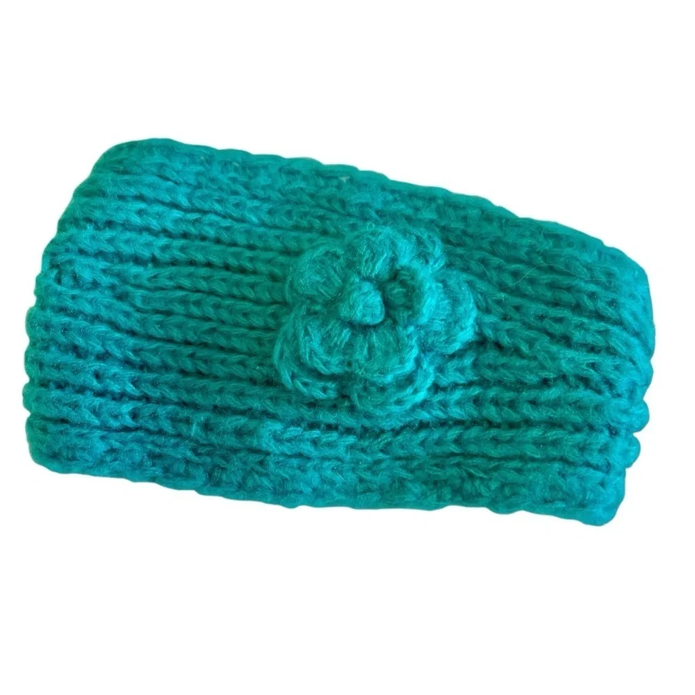 Turquoise Knit Flower Headband